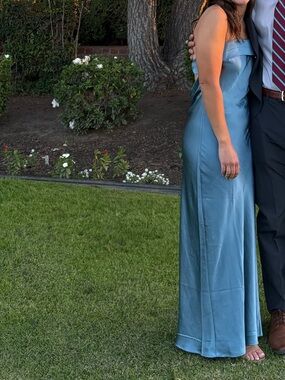 Strapless blue silk dress